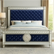 Benjara Queen Bed with Button Tufting and Mirror Trim- Black