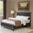 Benjara Queen Bed with LED Headboard and Shimmering Trim- Black