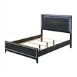 Benjara Queen Bed with LED Headboard and Shimmering Trim- Black