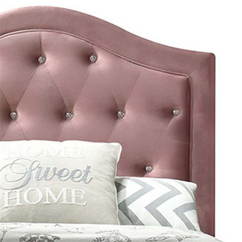 Benjara Twin Bed with Button Tufted Arched Headboard- Pink
