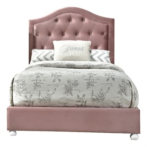 Benjara Full Bed with Button Tufted Arched Headboard- Pink