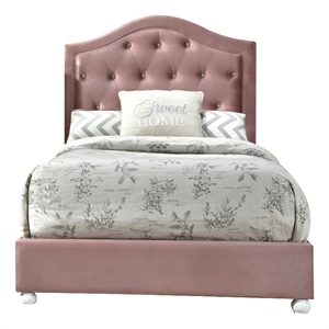Benjara Full Bed with Button Tufted Arched Headboard- Pink
