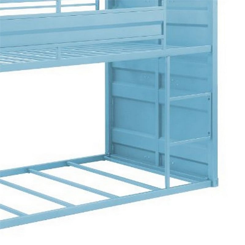 Benjara Twin Over Twin Bunk Bed with Metal Frame and Cargo Theme- Blue