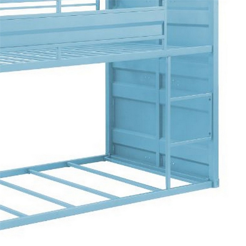 Benjara Twin Over Twin Bunk Bed with Metal Frame and Cargo Theme- Blue