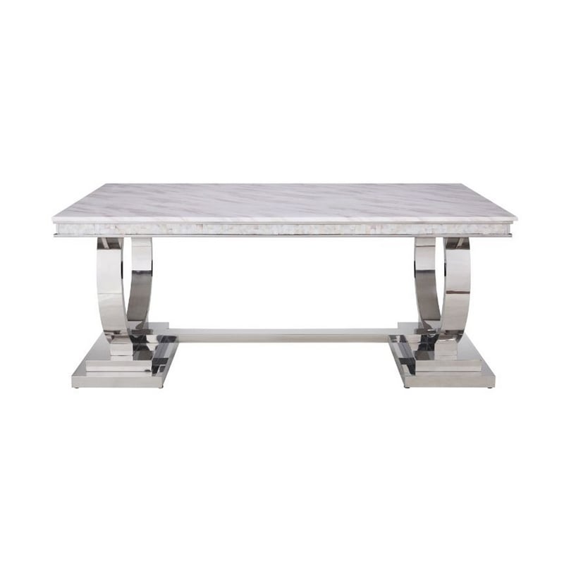 Benjara Dining Table with Circular Metal Accent Base- Silver