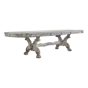 Benjara Dining Table with Scrolled Motifs and Claw Feet- Silver