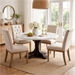 Benjara Dining Table with Marble Top and Pedestal Base- White and Brown