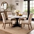 Benjara Dining Table with Marble Top and Pedestal Base- White and Brown