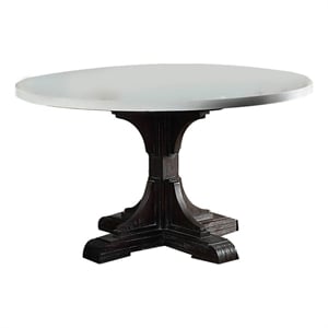 Benjara Dining Table with Marble Top and Pedestal Base- White and Brown