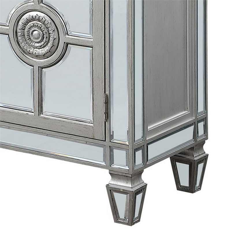 Benjara Server with 6 Mirrored Drawers and 2 Single Doors- Silver