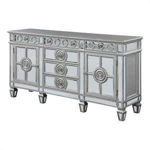 Benjara Server with 6 Mirrored Drawers and 2 Single Doors- Silver