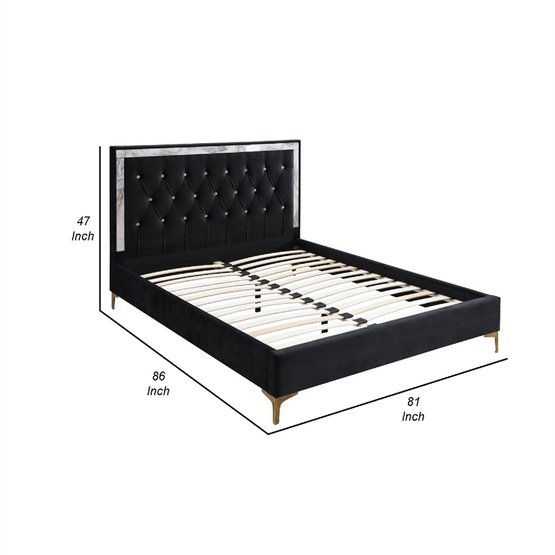 Benjara Eastern King Bed with Diamond Tufted Headboard - Black