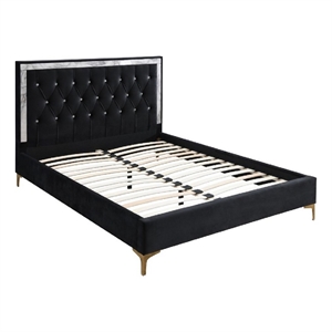 Benjara Eastern King Bed with Diamond Tufted Headboard - Black