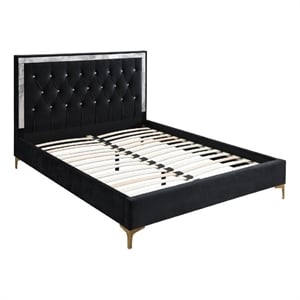 Benjara Eastern King Bed with Diamond Tufted Headboard - Black
