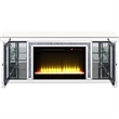 Benjara TV Stand with Fireplace and LED- Silver and Black