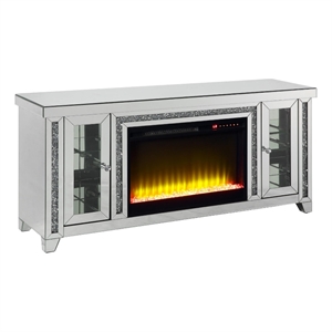 Benjara TV Stand with Fireplace and LED- Silver and Black