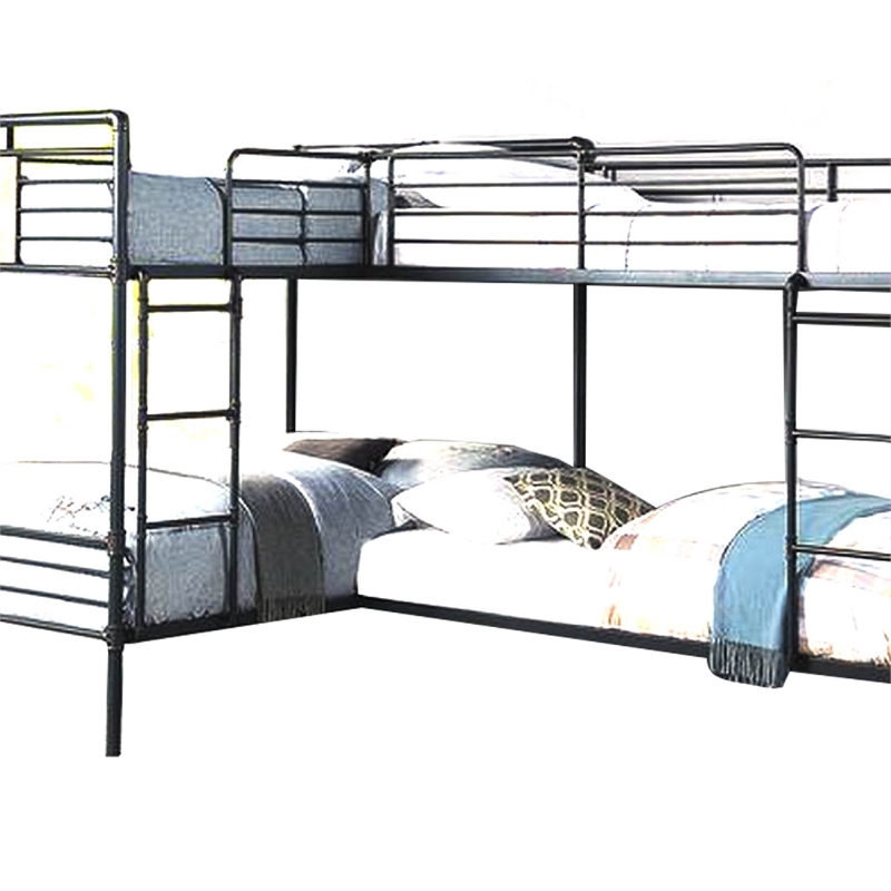Benjara Twin over Full Bunk Bed with Safety Guard Rails- S&y Black & Dark Bronze