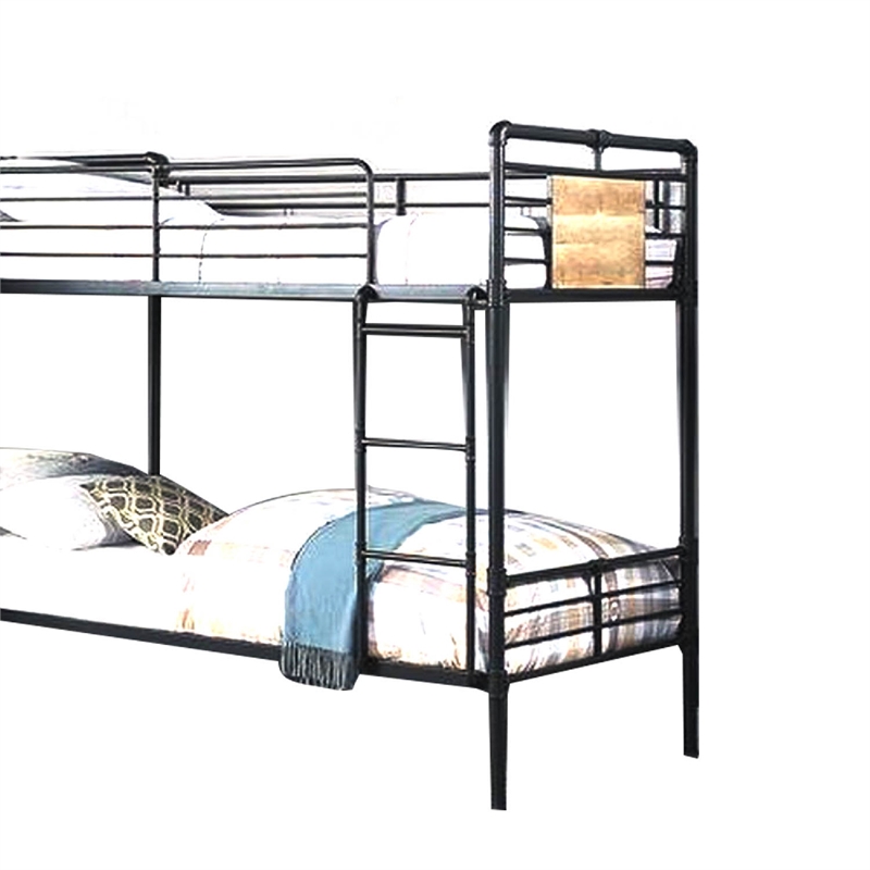 Benjara Twin over Full Bunk Bed with Safety Guard Rails- S&y Black & Dark Bronze