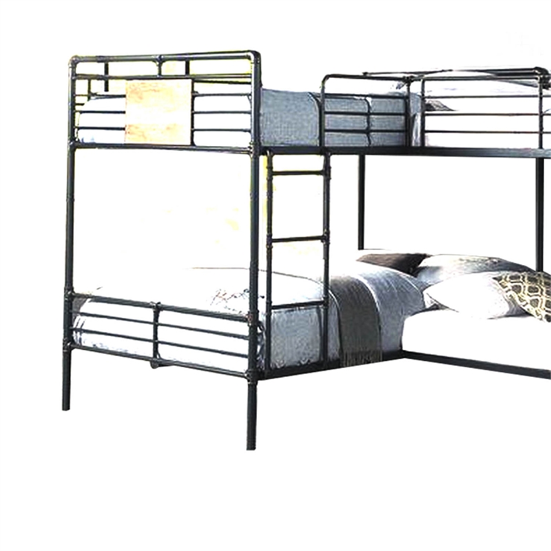 Benjara Twin over Full Bunk Bed with Safety Guard Rails- S&y Black & Dark Bronze