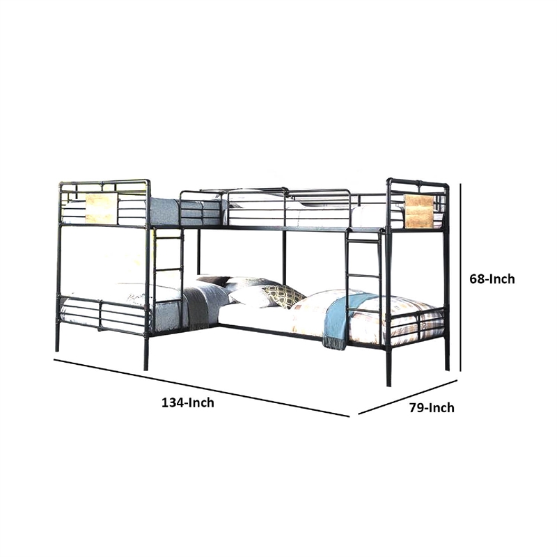 Benjara Twin over Full Bunk Bed with Safety Guard Rails- S&y Black & Dark Bronze