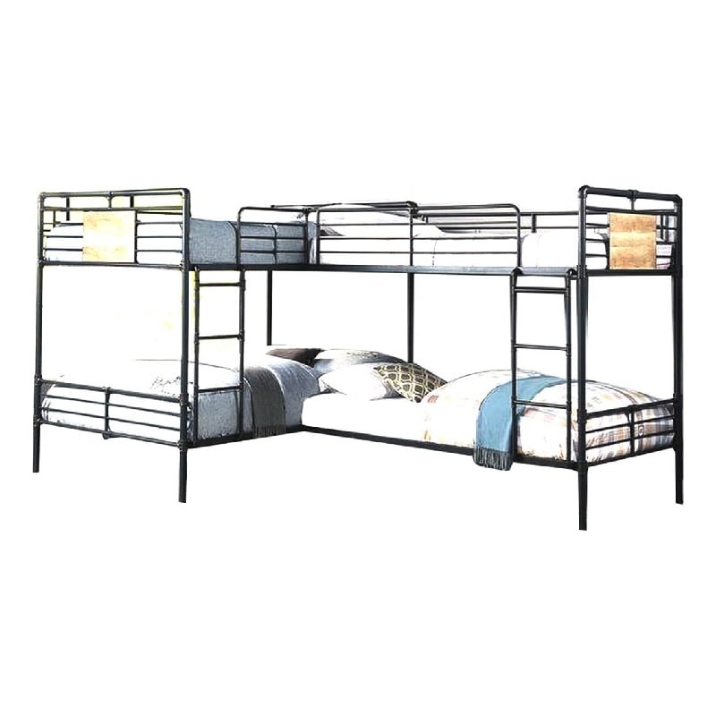 Benjara Twin over Full Bunk Bed with Safety Guard Rails- S&y Black & Dark Bronze