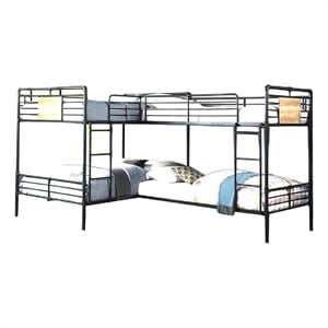 Benjara Twin over Full Bunk Bed with Safety Guard Rails- S&y Black & Dark Bronze