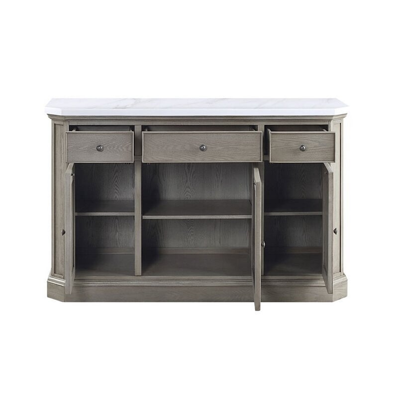 Benjara Server with Faux Marble Top and 3 Drawers- White and Brown