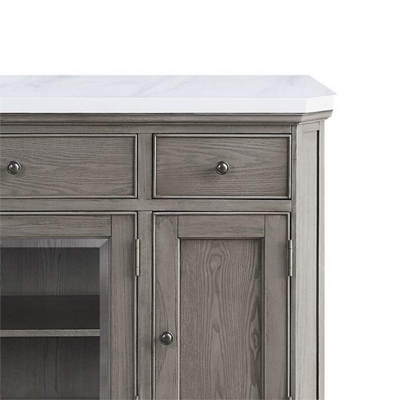 Benjara Server with Faux Marble Top and 3 Drawers- White and Brown