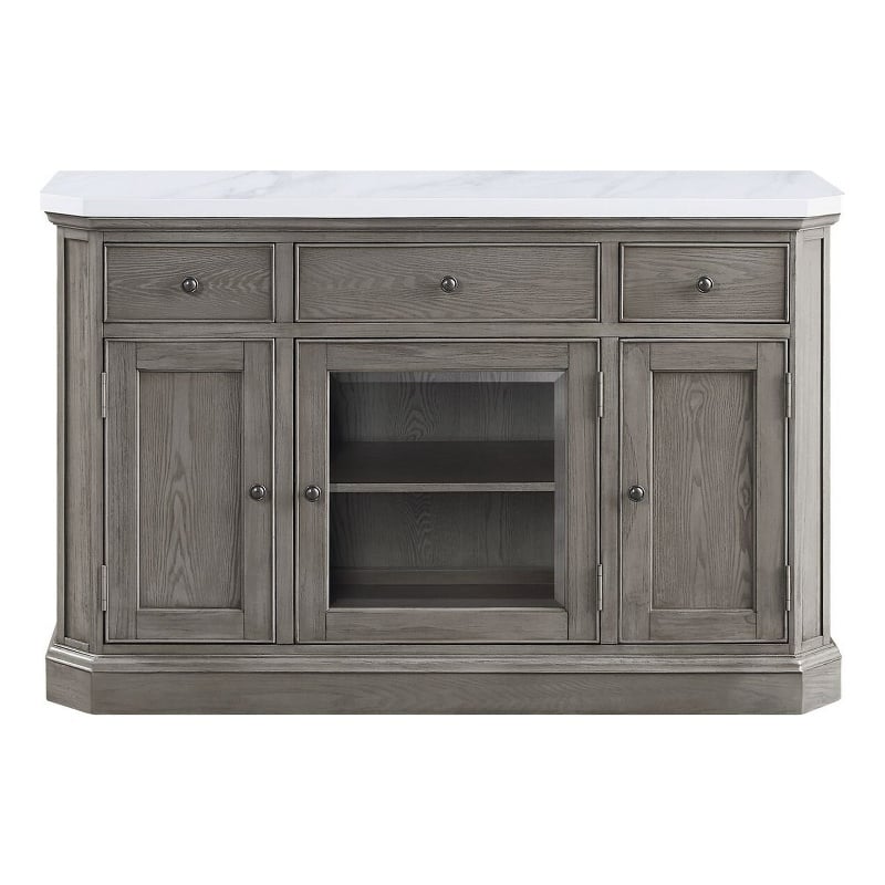 Benjara Server with Faux Marble Top and 3 Drawers- White and Brown