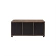 Benjara Coffee Table with 2 Barn Sliding Glass Doors and Pull Out Tray- Brown