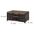 Benjara Coffee Table with 2 Barn Sliding Glass Doors and Pull Out Tray- Brown