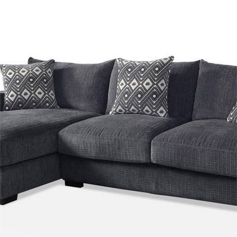 Benjara L Shaped Sectional with T Cushioned Seat- Gray