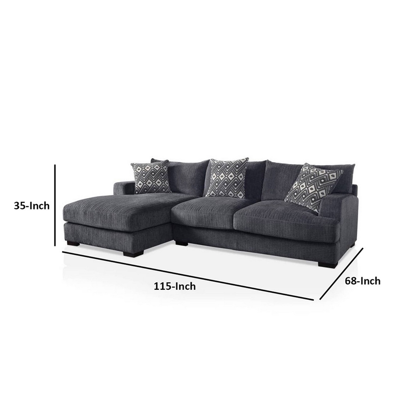 Benjara L Shaped Sectional with T Cushioned Seat- Gray