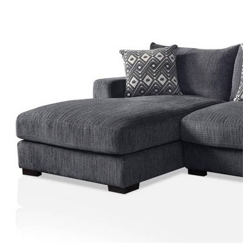 Benjara L Shaped Sectional with T Cushioned Seat- Gray