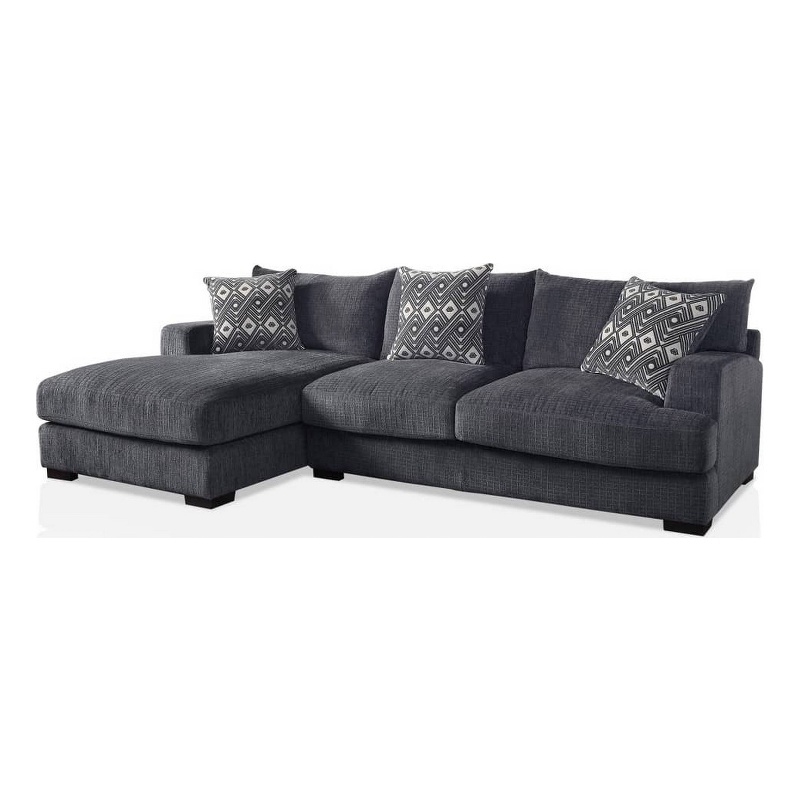 Benjara L Shaped Sectional with T Cushioned Seat- Gray
