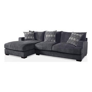 Benjara L Shaped Sectional with T Cushioned Seat- Gray
