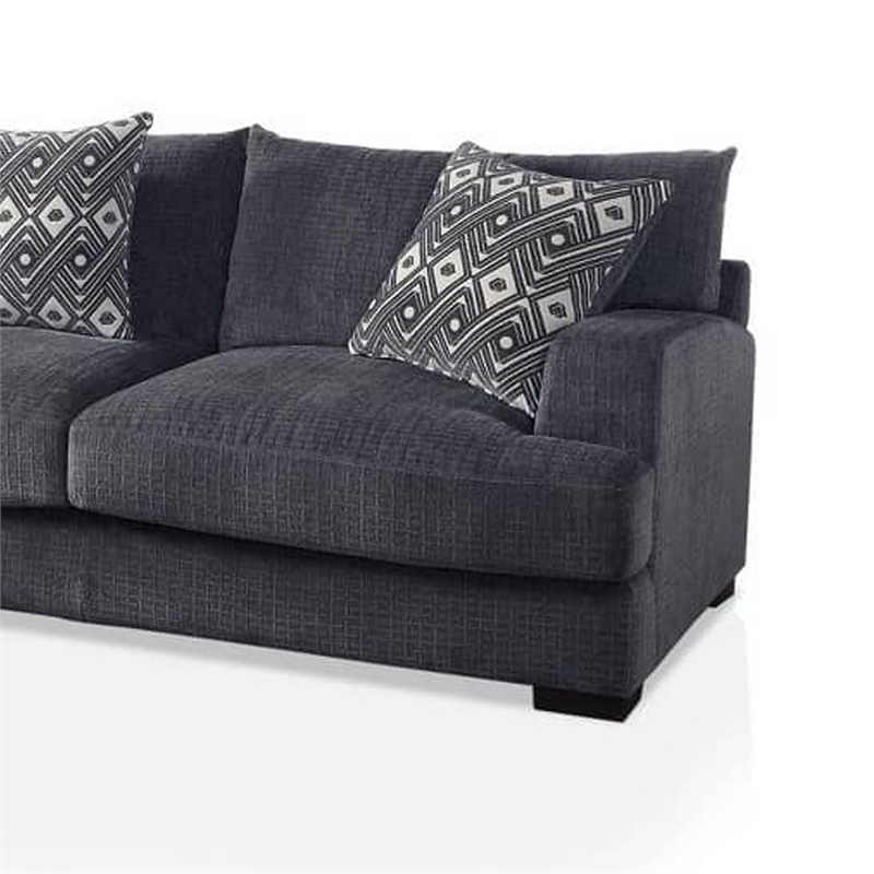 Benjara L Shaped Sectional with T Cushioned Seat- Gray