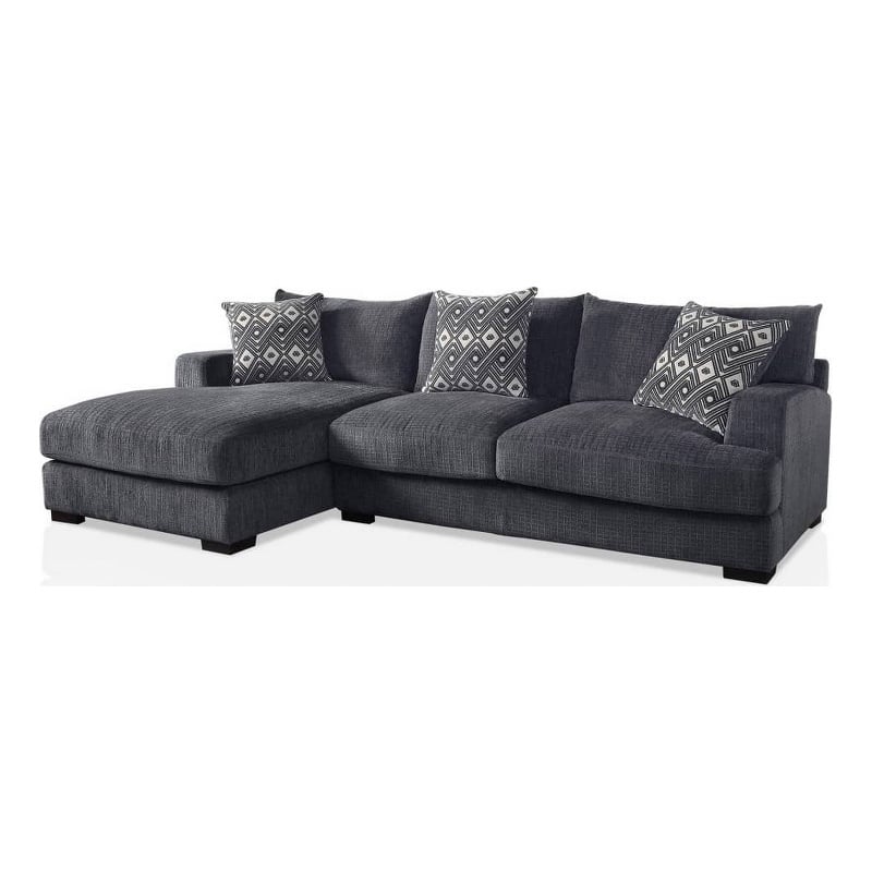 Benjara L Shaped Sectional with T Cushioned Seat- Gray