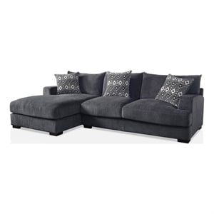 Benjara L Shaped Sectional with T Cushioned Seat- Gray