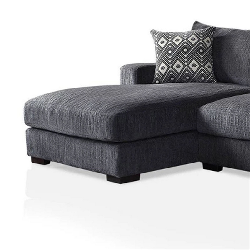 Benjara L Shaped Sectional with T Cushioned Seat- Large- Gray