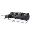Benjara L Shaped Sectional with T Cushioned Seat- Large- Gray