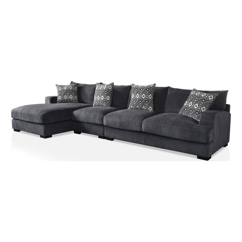 Benjara L Shaped Sectional with T Cushioned Seat- Large- Gray