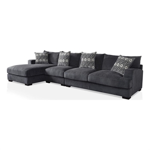 Benjara L Shaped Sectional with T Cushioned Seat- Large- Gray