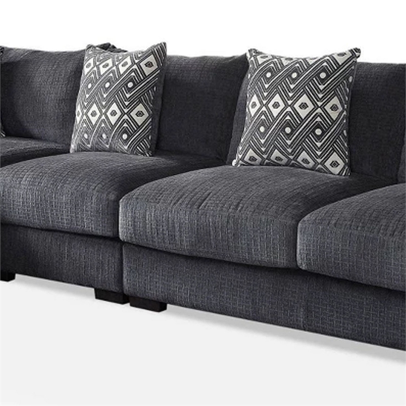 Benjara L Shaped Sectional with T Cushioned Seat- Large- Gray