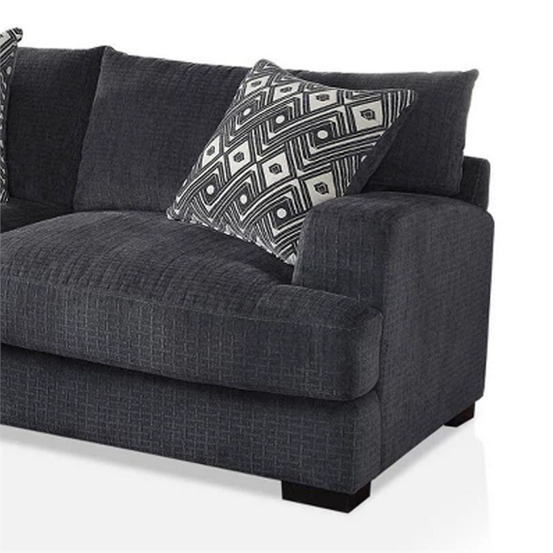 Benjara L Shaped Sectional with T Cushioned Seat- Large- Gray