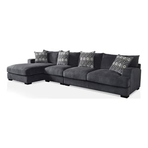 Benjara L Shaped Sectional with T Cushioned Seat- Large- Gray