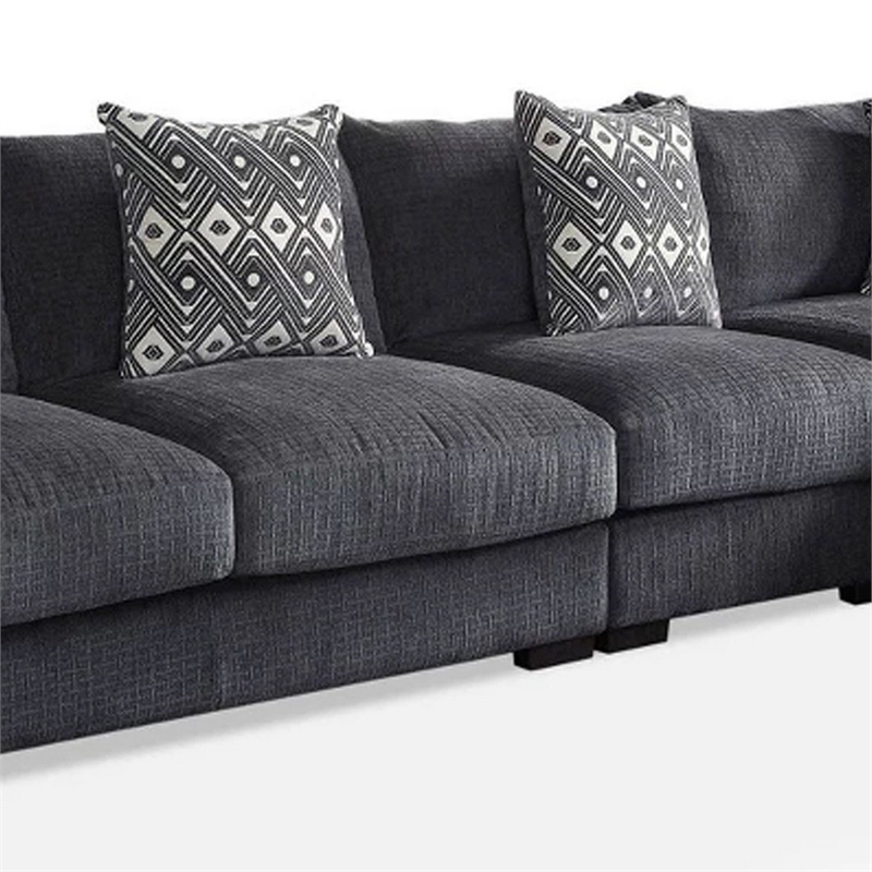 Benjara L Shaped Sectional with T Cushioned Seat- Large- Gray
