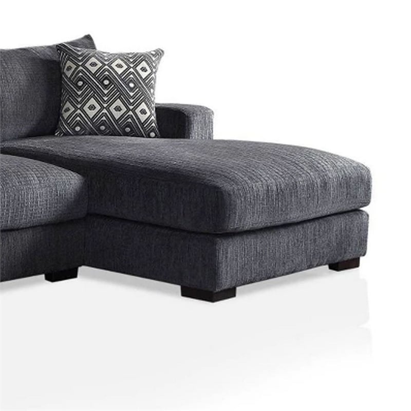Benjara L Shaped Sectional with T Cushioned Seat- Large- Gray