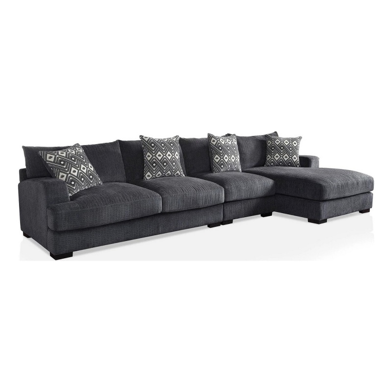 Benjara L Shaped Sectional with T Cushioned Seat- Large- Gray