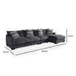 Benjara L Shaped Sectional with T Cushioned Seat- Large- Gray